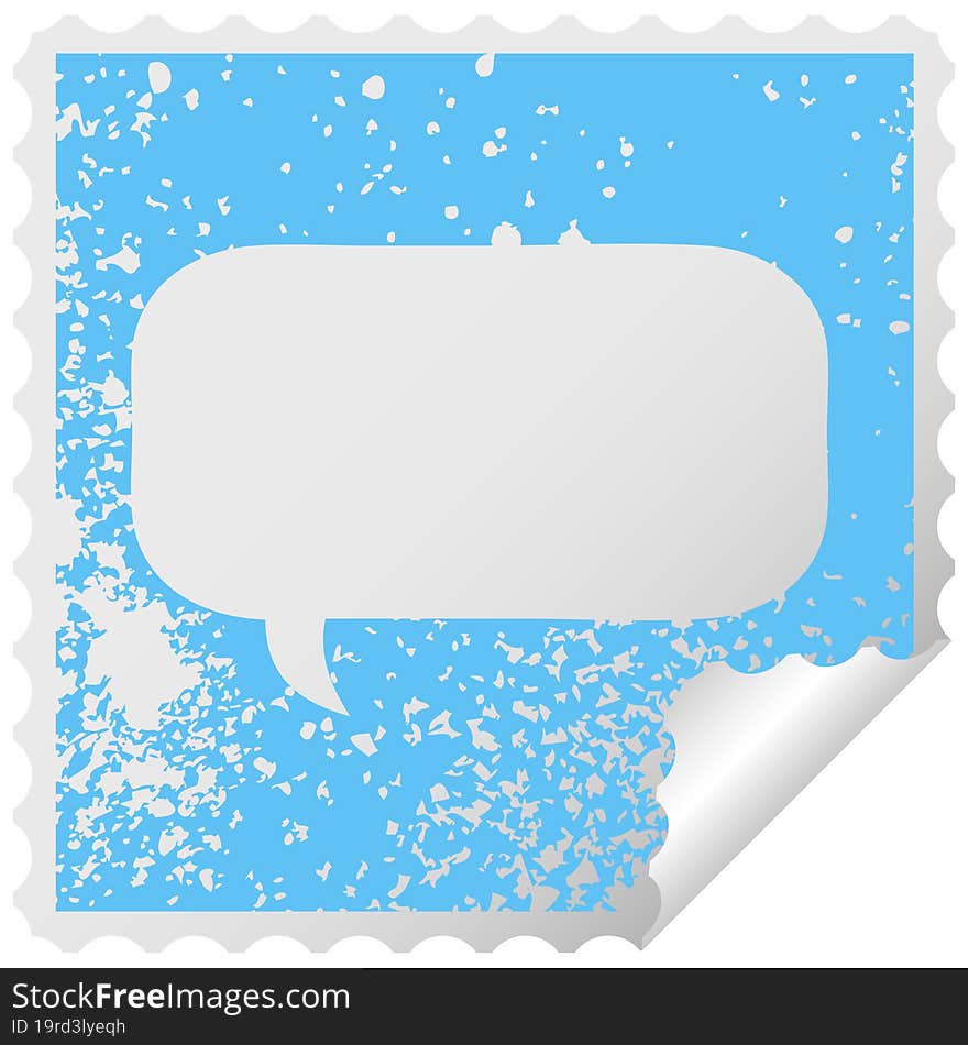 distressed square peeling sticker symbol of a speech bubble