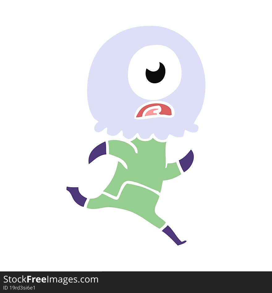 flat color style cartoon cyclops alien spaceman running