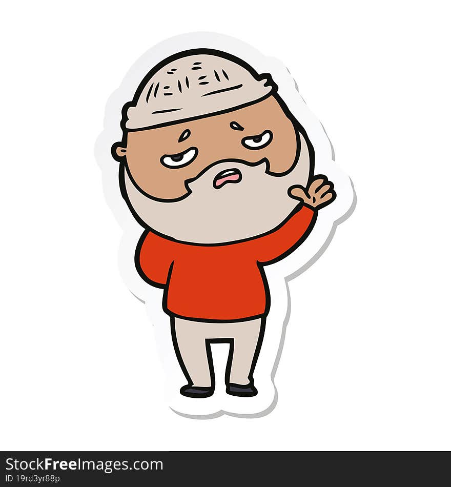 Sticker Of A Cartoon Worried Man With Beard