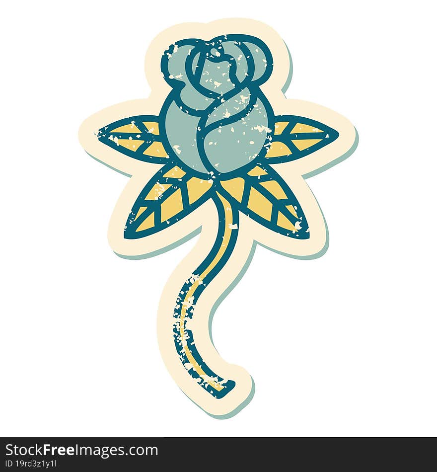 iconic distressed sticker tattoo style image of rose. iconic distressed sticker tattoo style image of rose