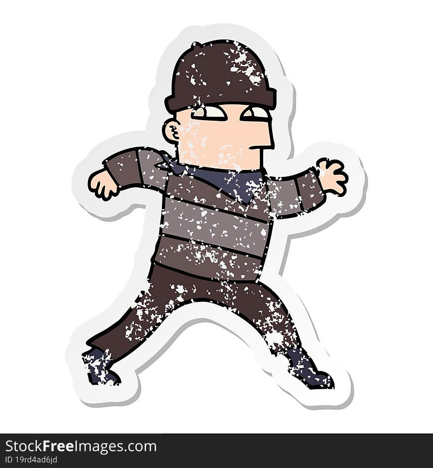 distressed sticker of a cartoon thief