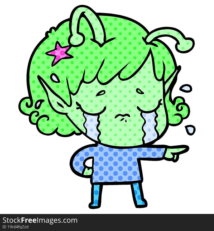 cartoon crying alien girl. cartoon crying alien girl