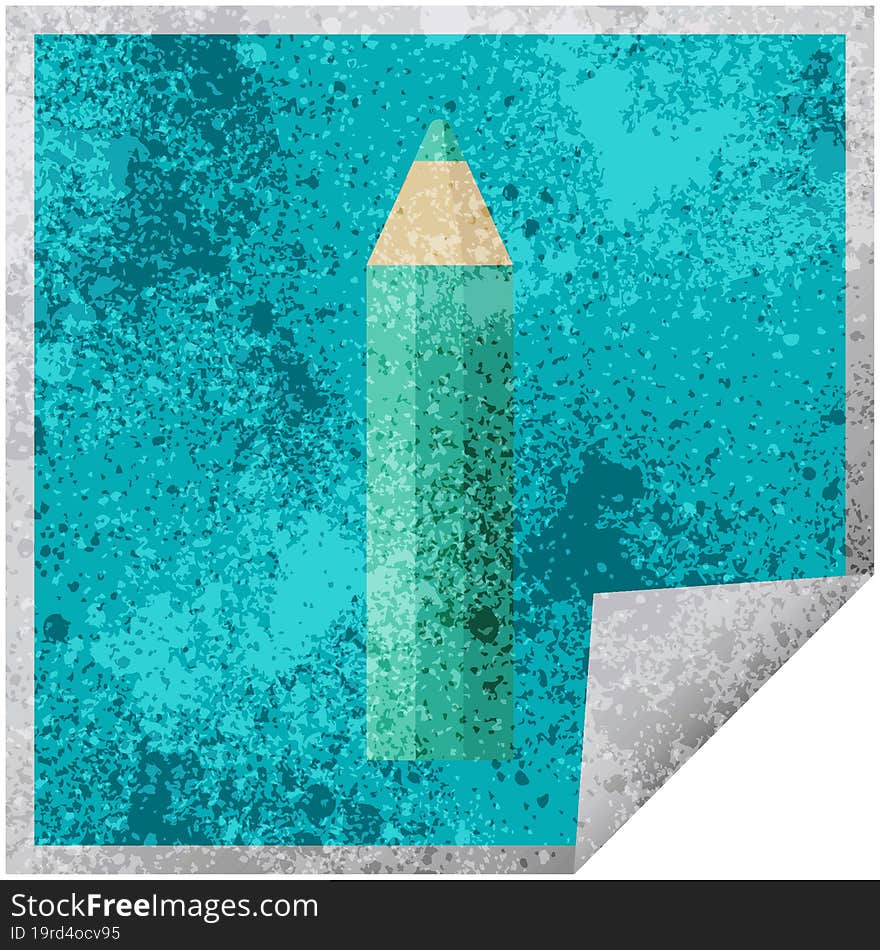 green coloring pencil graphic vector illustration square sticker. green coloring pencil graphic vector illustration square sticker