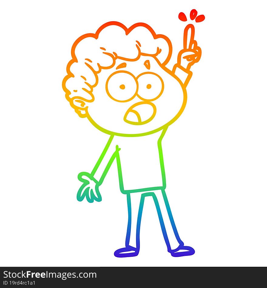 rainbow gradient line drawing cartoon man gasping in surprise