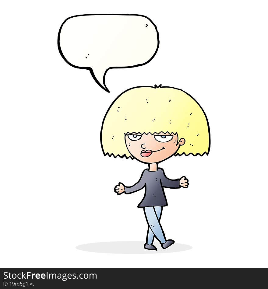 cartoon smug looking woman with speech bubble