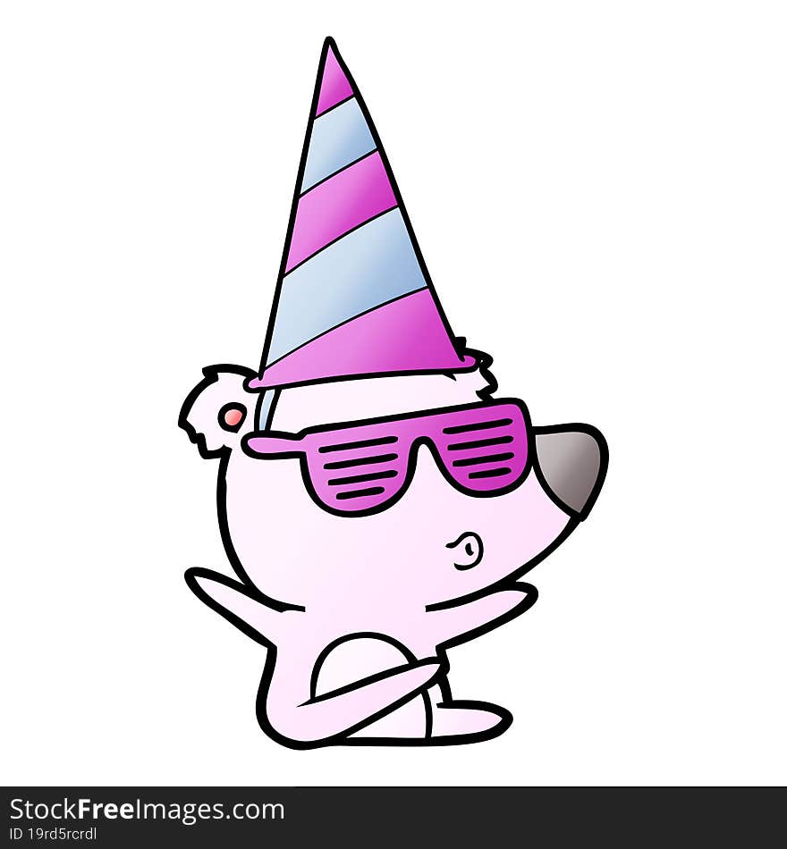 cartoon whistling bear wearing party hat. cartoon whistling bear wearing party hat