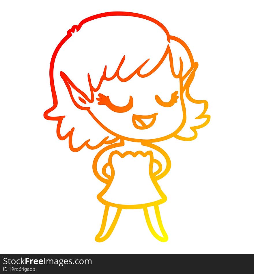 warm gradient line drawing happy cartoon elf girl