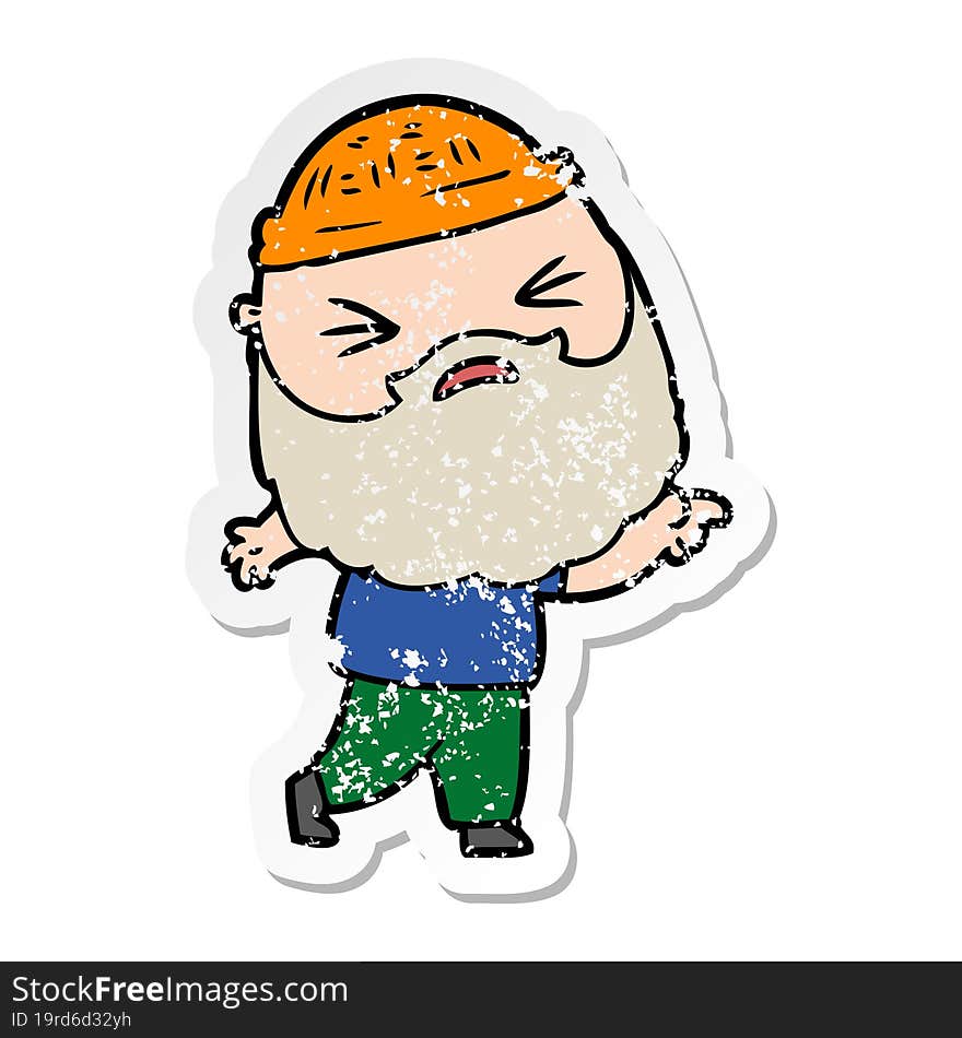 distressed sticker of a cartoon man with beard