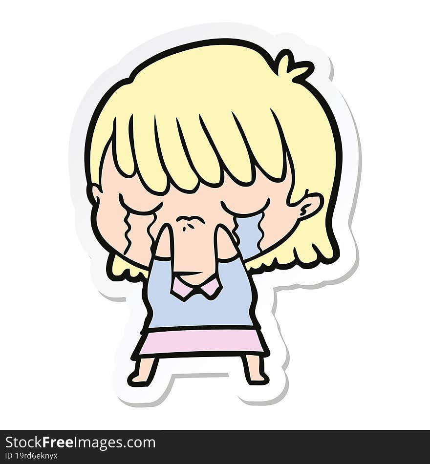 sticker of a cartoon woman crying