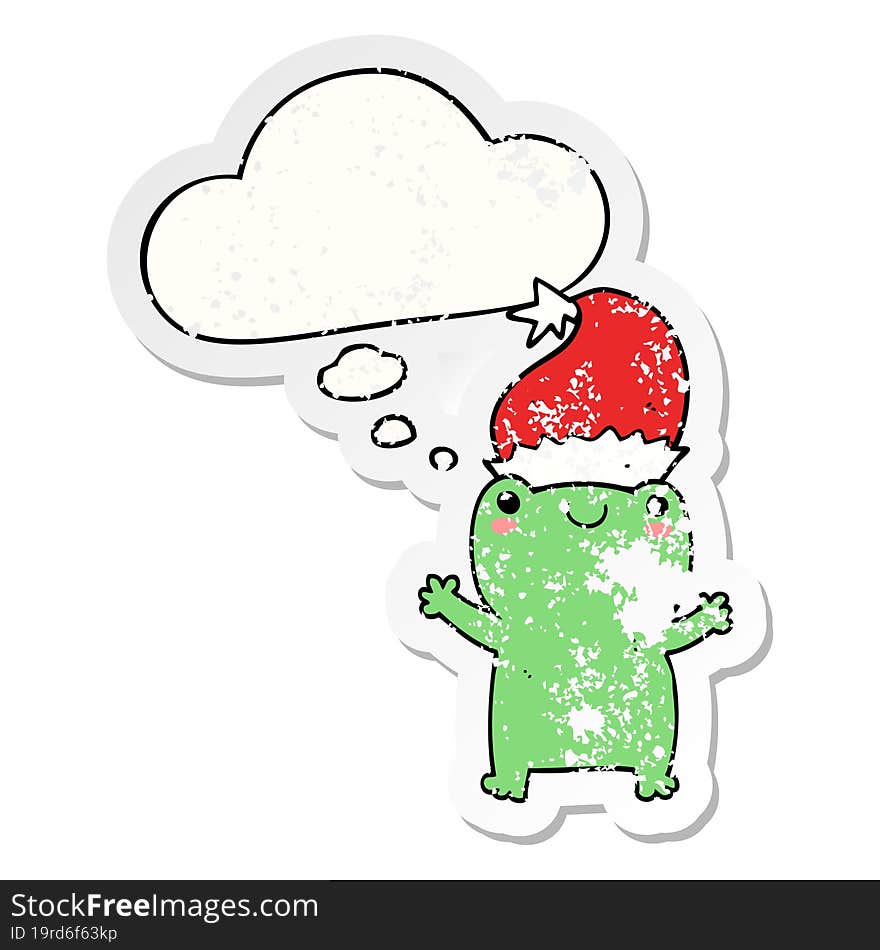 cute christmas frog and thought bubble as a distressed worn sticker