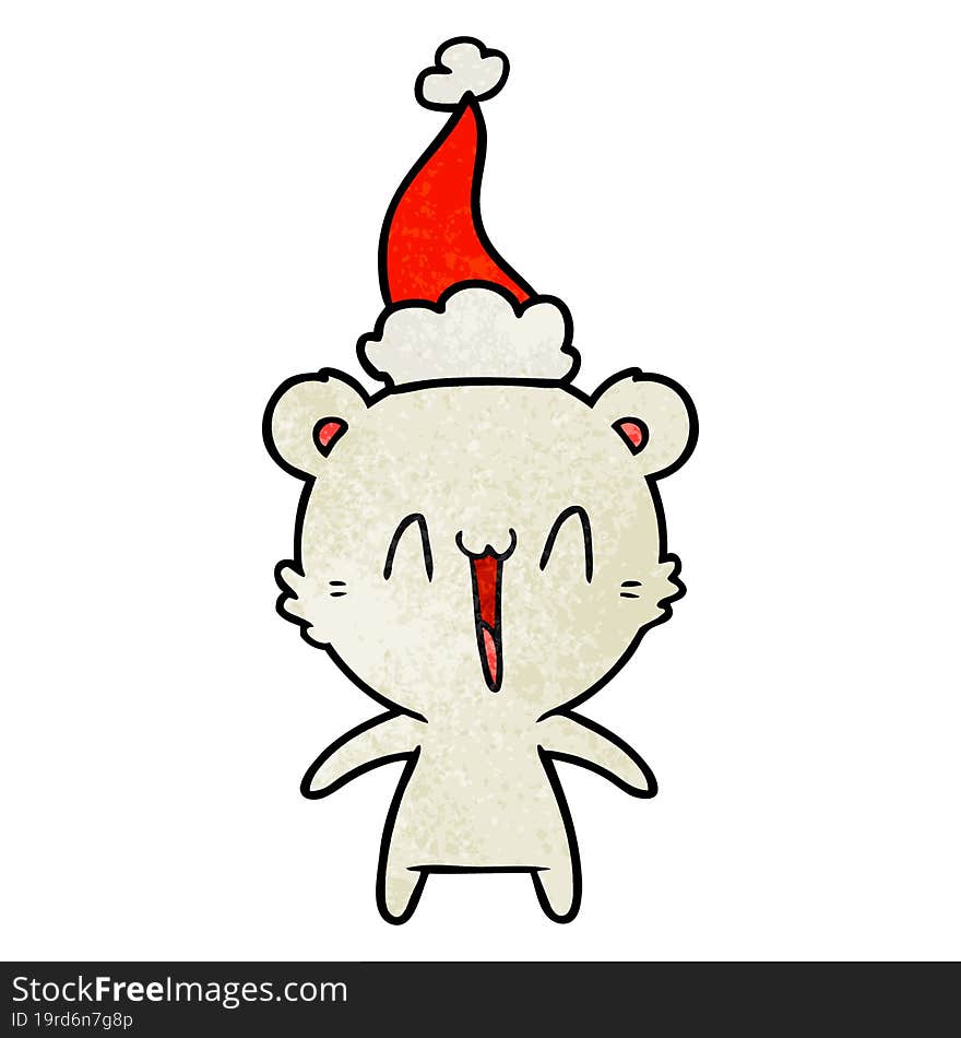 happy polar bear textured cartoon of a wearing santa hat