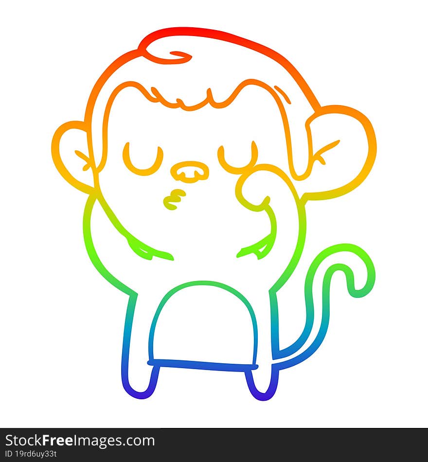 rainbow gradient line drawing of a cartoon monkey