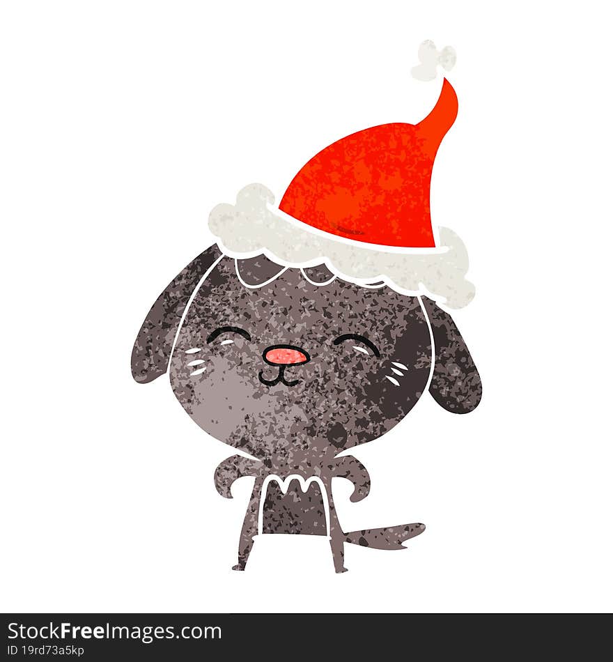 happy retro cartoon of a dog wearing santa hat