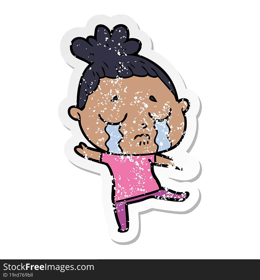 distressed sticker of a cartoon crying woman