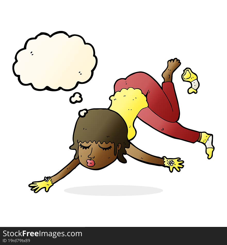 cartoon woman floating with thought bubble