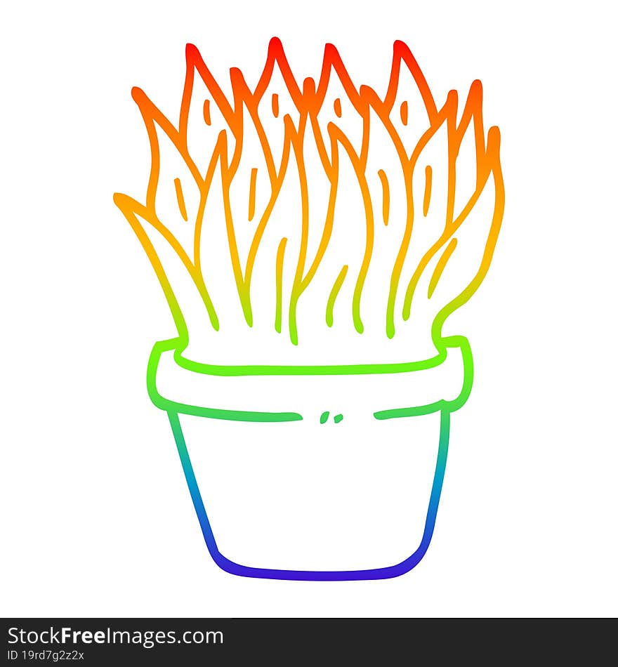 rainbow gradient line drawing cartoon house plant