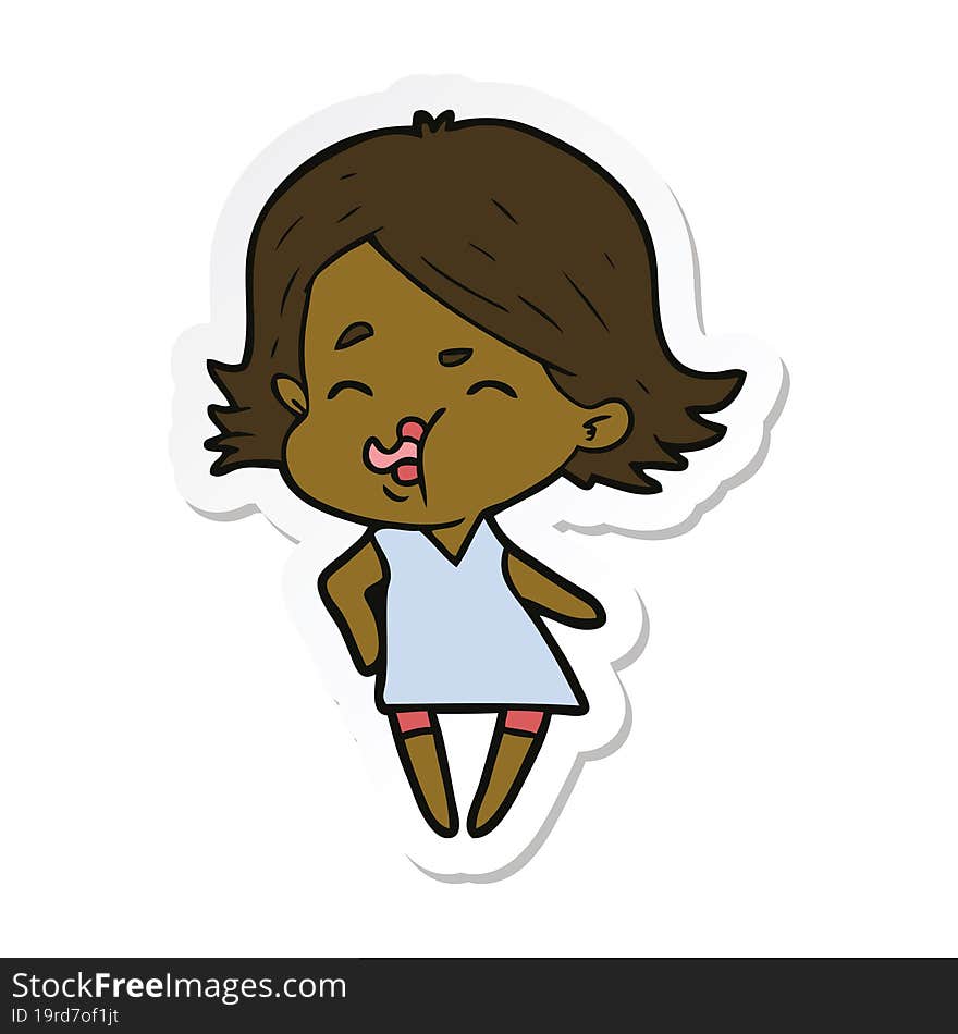 sticker of a cartoon girl pulling face