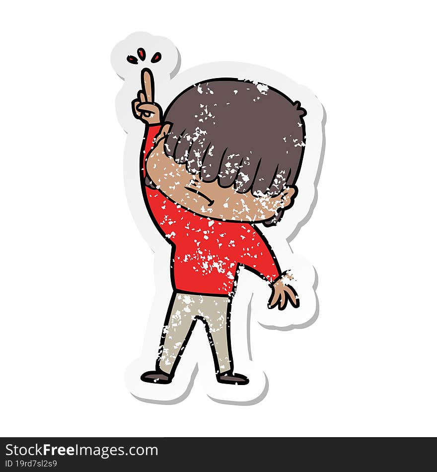 distressed sticker of a cartoon boy with untidy hair