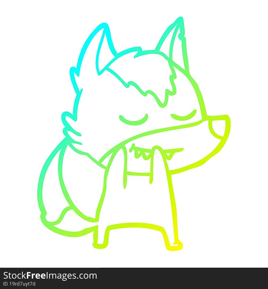 cold gradient line drawing laughing cartoon wolf