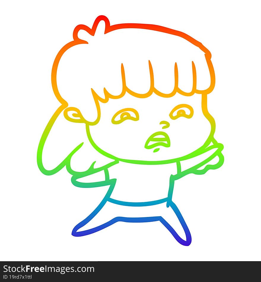 rainbow gradient line drawing cartoon worried woman