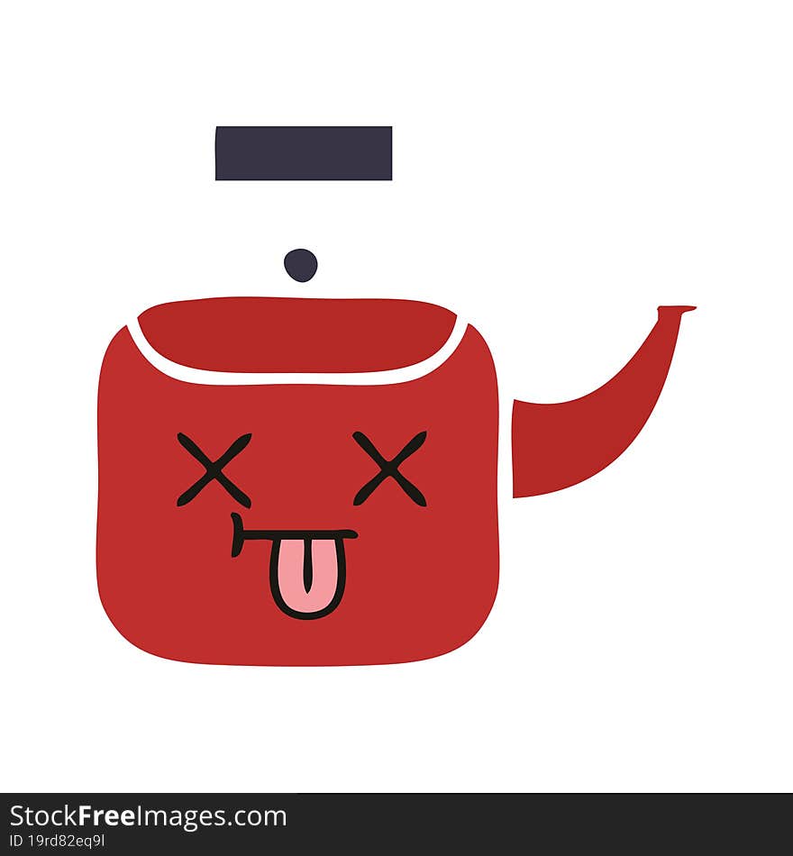 flat color retro cartoon of a kettle