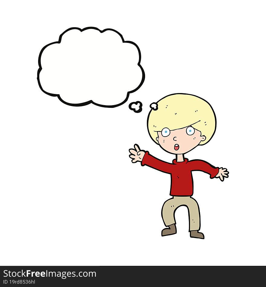 cartoon panicking boy with thought bubble