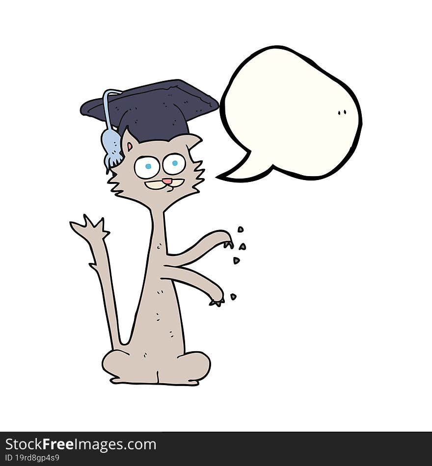 speech bubble cartoon cat with graduation cap