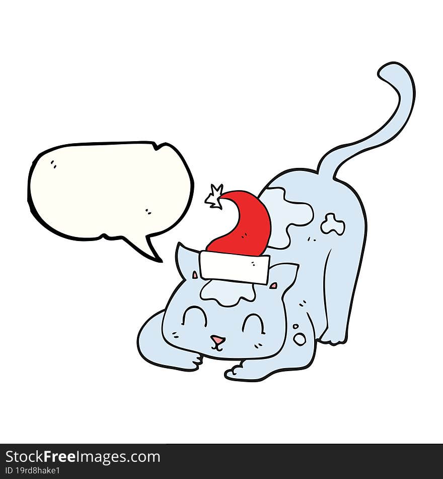 Speech Bubble Cartoon Cat Wearing Christmas Hat