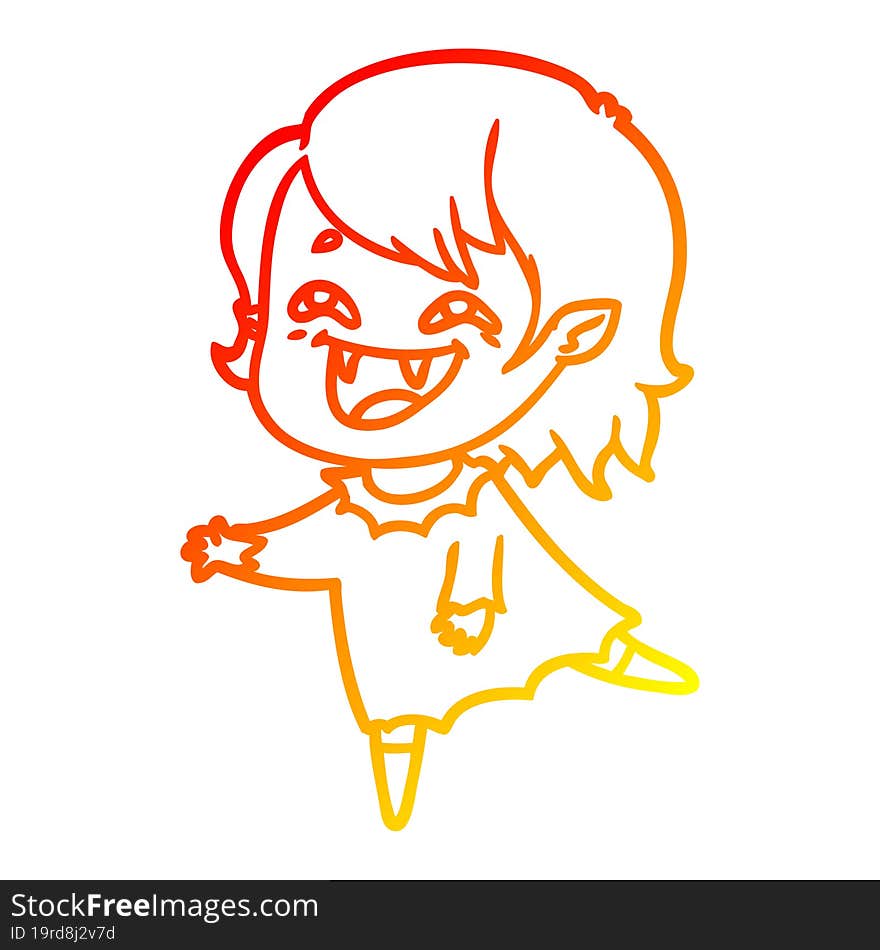 warm gradient line drawing of a cartoon laughing vampire girl