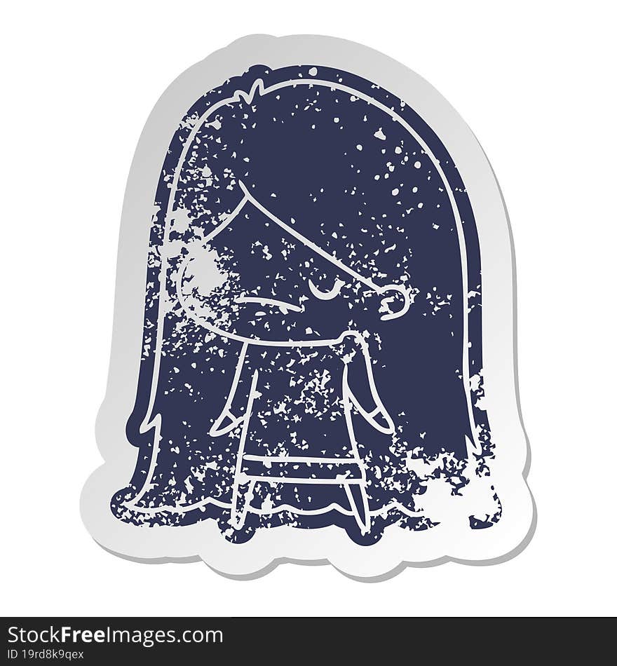 distressed old cartoon sticker of a cute kawaii girl. distressed old cartoon sticker of a cute kawaii girl