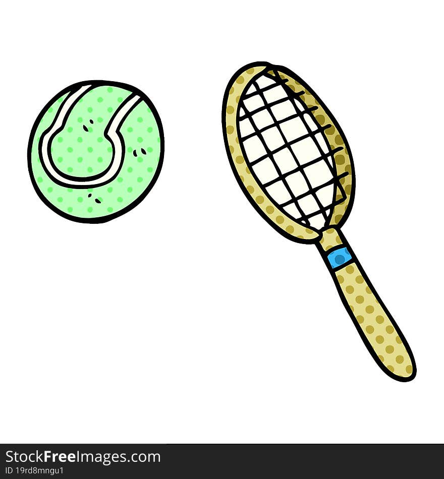 cartoon doodle tennis racket and ball