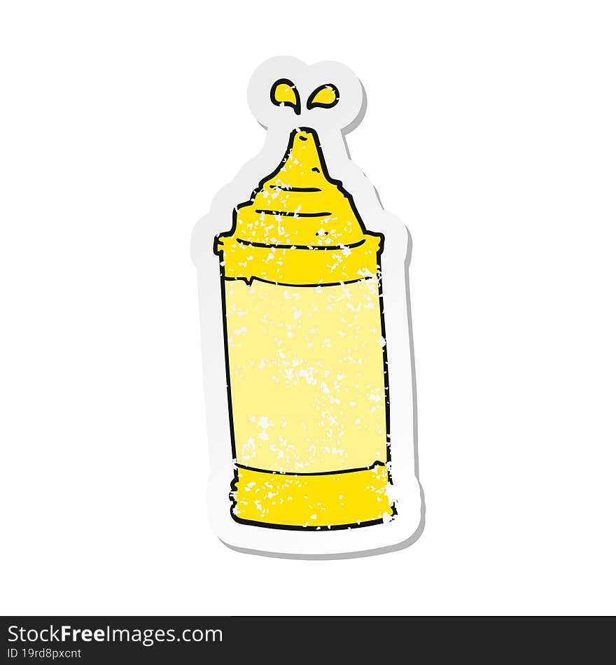 retro distressed sticker of a cartoon mustard bottle