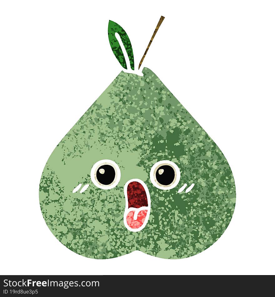 retro illustration style cartoon green pear