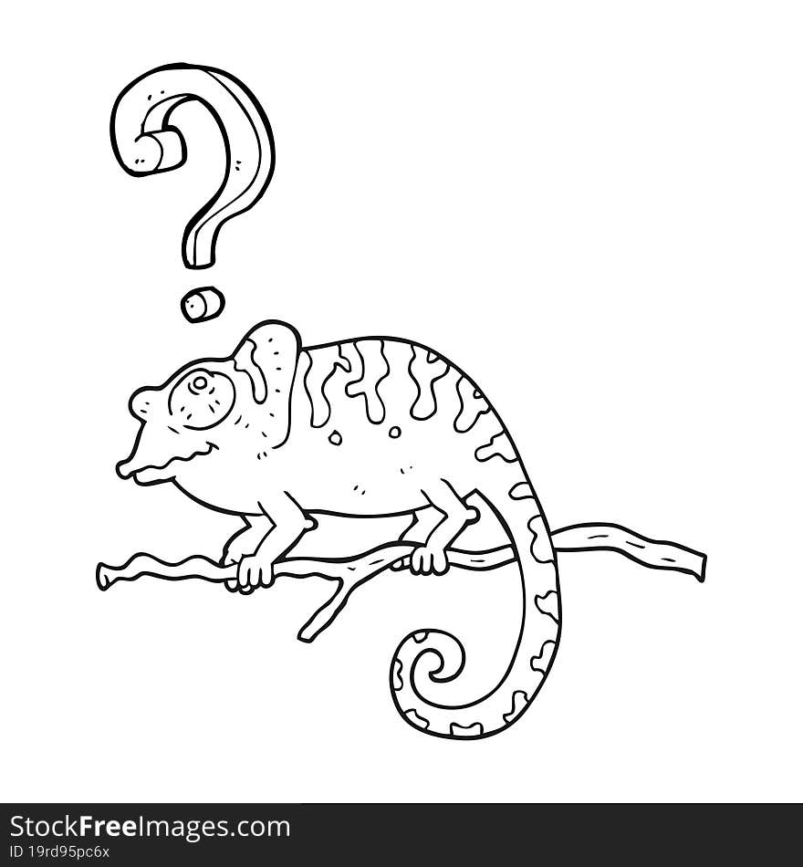 black and white cartoon curious chameleon