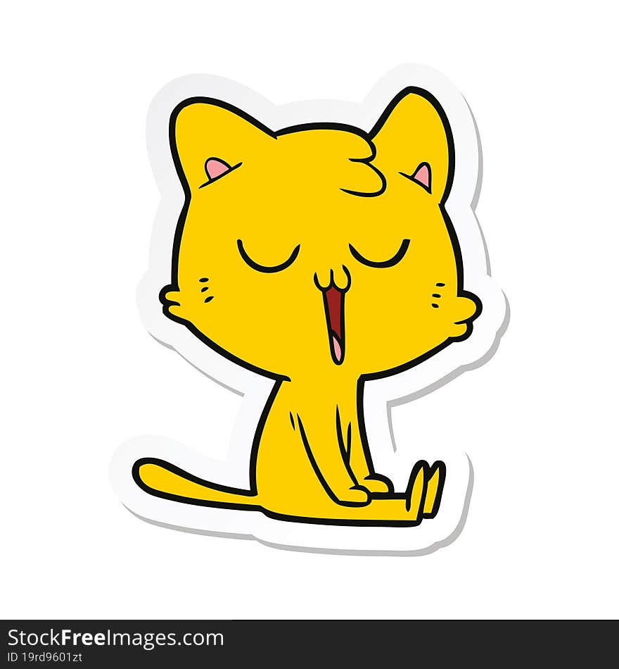 Sticker Of A Cartoon Cat Singing