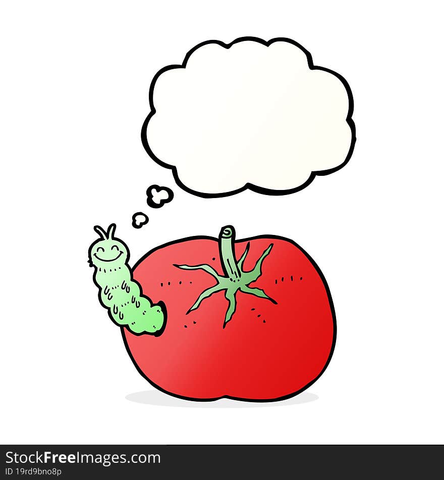 cartoon tomato with bug with thought bubble