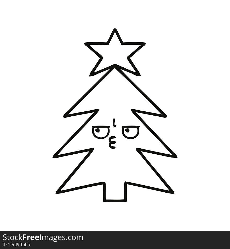 line drawing cartoon of a christmas tree