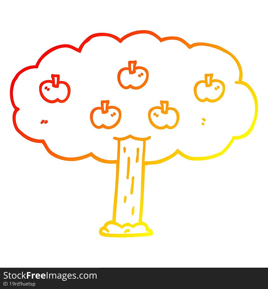 warm gradient line drawing cartoon apple tree