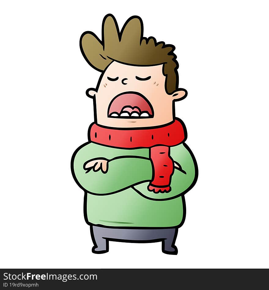 cartoon obnoxious man in winter clothes. cartoon obnoxious man in winter clothes