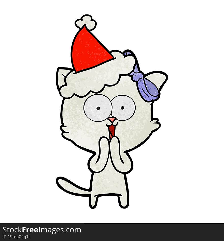 textured cartoon of a cat wearing santa hat