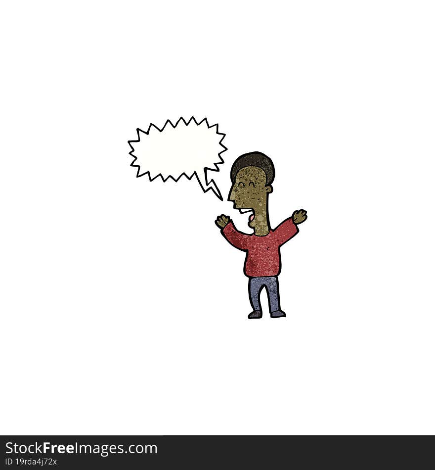 enthusiastic man with speech bubble cartoon