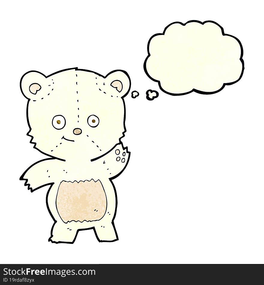 cartoon waving polar bear with thought bubble