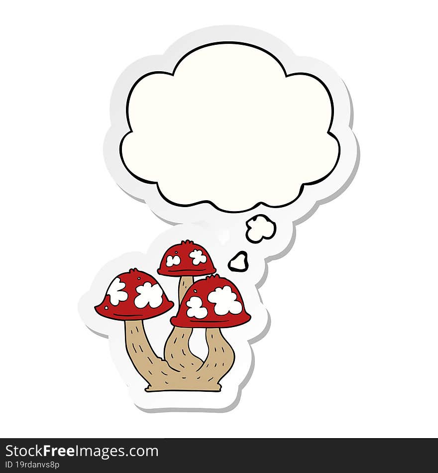 cartoon mushrooms and thought bubble as a printed sticker