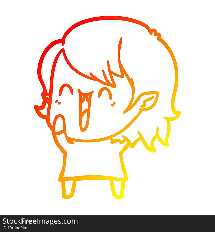 warm gradient line drawing cute cartoon happy vampire girl