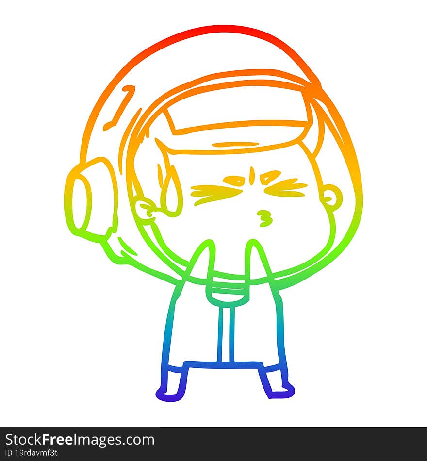 rainbow gradient line drawing cartoon stressed astronaut