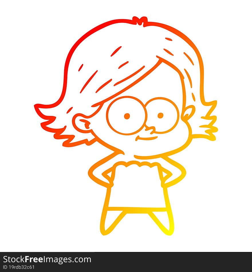 warm gradient line drawing of a happy cartoon girl