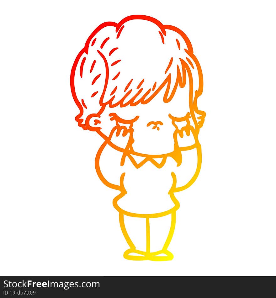 warm gradient line drawing of a cartoon woman crying