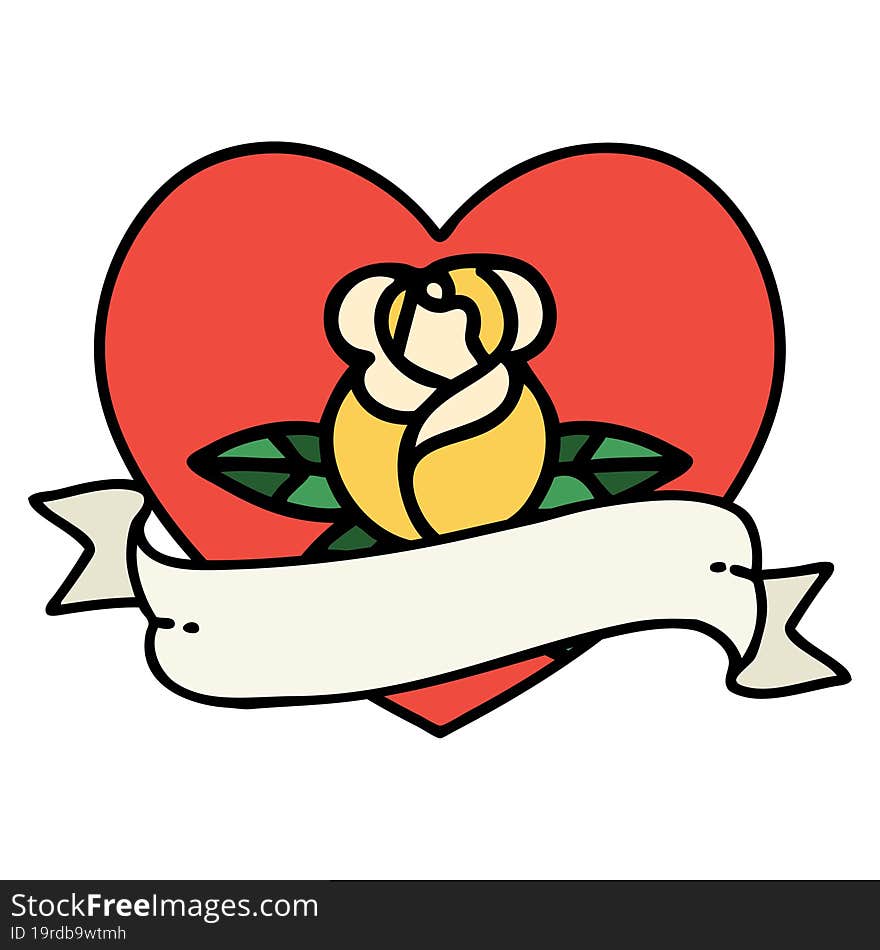 tattoo in traditional style of a heart rose and banner. tattoo in traditional style of a heart rose and banner