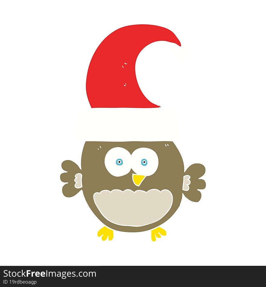 flat color illustration of a cartoon little christmas owl