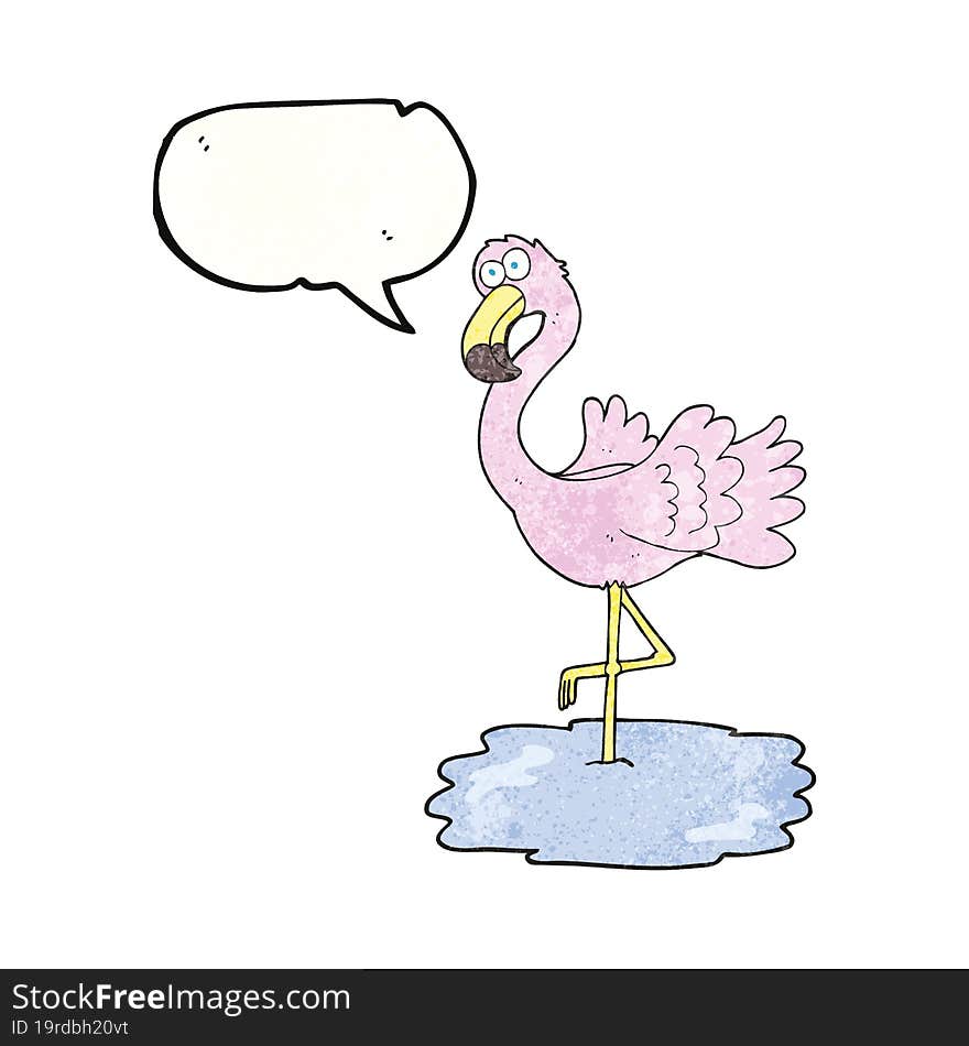 speech bubble textured cartoon flamingo